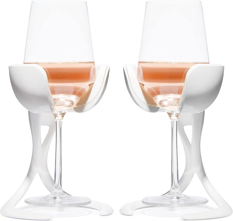 VoChill Stemmed Wine Glass Chiller | Made in USA | Radically cool wine tool – keeps wine perfectly chilled in your glass | Refreezable Chill Cradle actively chills (Quartz, Perfect Pair) - Image 1